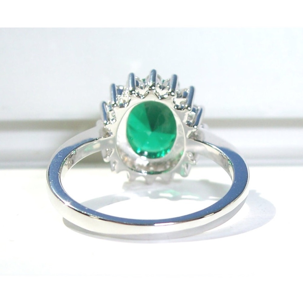 925 STERLING SILVER Simulated Emerald Cubic Zirconia Halo Ring - Picture 11 of 16